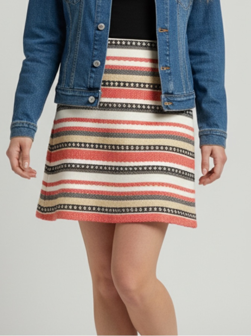 NWT-LOFT -White Skirt with Red & Black Woven Trim